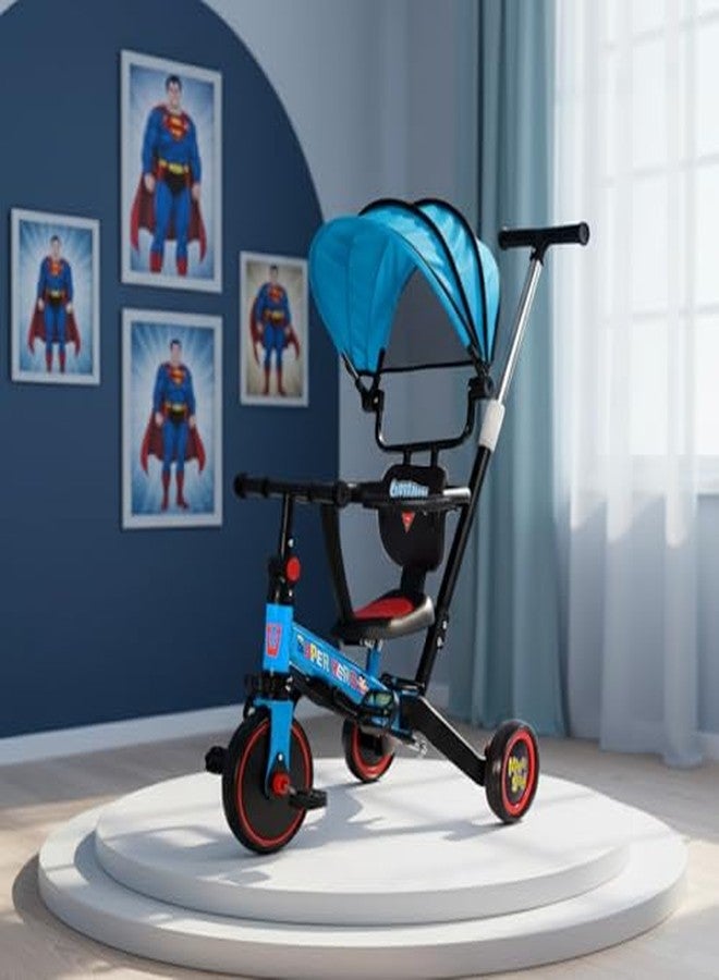 Leotoon 4 in 1 Trot n Roll Tricycle, Sunshade, 3 Mute EVA Wheels, Big Wheel Hub, Steel Frame, Non-Slip Tyres, Extendable Handle, Convertible to Balance Bike, Yellow, 2 to 6 Years (Superman) - Image 2